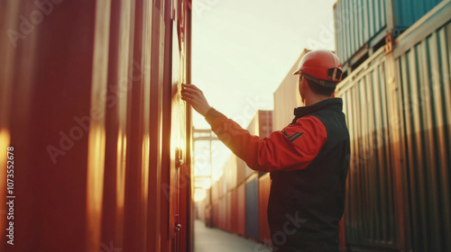 Worker Examining Container Seals in Freight Station for and Security Assurance