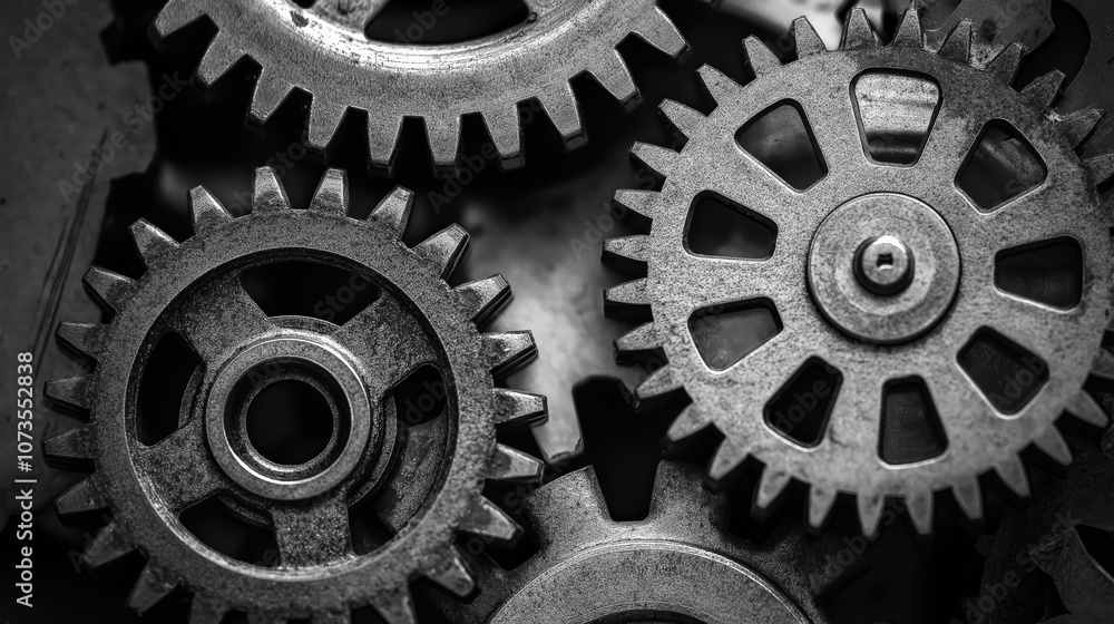 Close-up of interlocking gears in motion Close-up of interlocking gears in motion