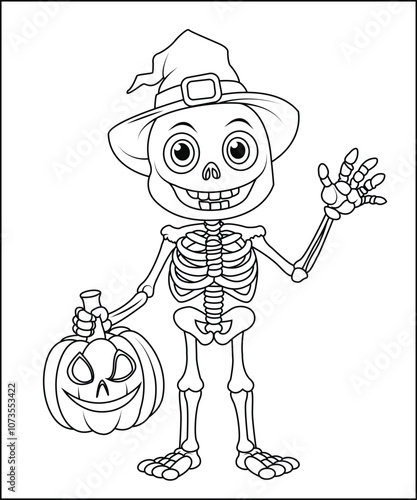 Halloween skeleton coloring page for kids and adults