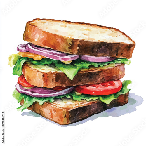 Sandwich watercolor clipart illustration