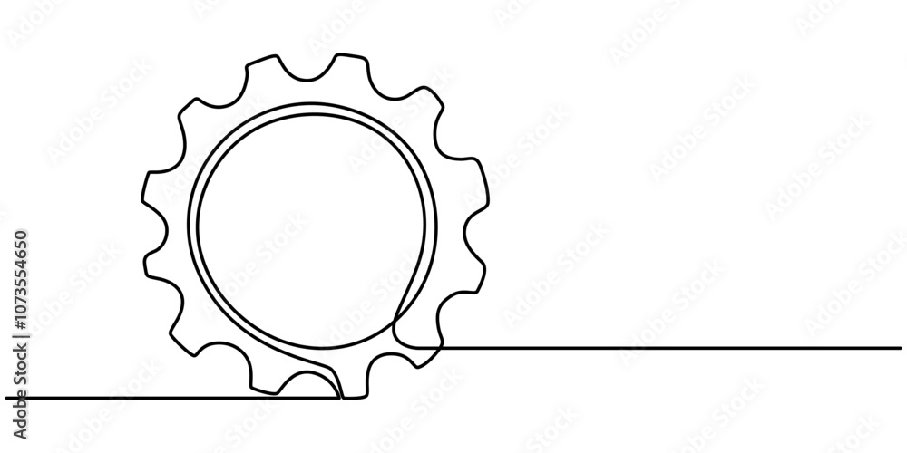 Continuous one line drawing of Setting icon isolated on white background outline vector illustration, Continuous one line drawing of machine gear. One line drawing illustration of gear wheel. Gear Continuous one line drawing of Setting icon isolated on white background outline vector illustration, Continuous one line drawing of machine gear. One line drawing illustration of gear wheel. Gear