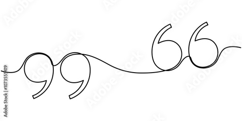 Single continuous line drawing of a quote mark. One continuous line of a quote mark drawing. Vector illustration. Quote linear design, Quote in speech with commas, quotation mark in talk, continuous.