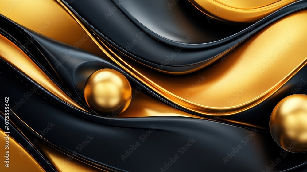Abstract Flowing Textures of Black and Gold with Smooth Curves and Shiny Spheres Creating a Modern Artistic Visual for Creative Projects Abstract Flowing Textures of Black and Gold with Smooth Curves and Shiny Spheres Creating a Modern Artistic Visual for Creative Projects