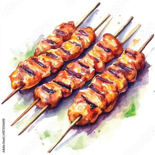 Satay watercolor clipart illustration