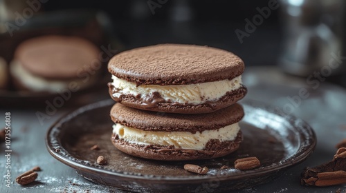 Wallpaper Mural Decadent chocolate ice cream sandwiches on a rustic plate Torontodigital.ca