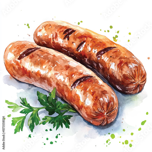 Sausage watercolor clipart illustration