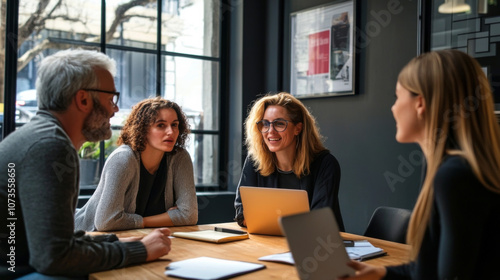 Team Collaborating on Customer Satisfaction Strategies in Office Meeting