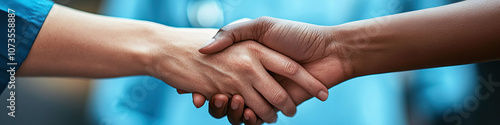 Two hospital staff members sharing a quiet moment, their fingers intertwined in mutual support.