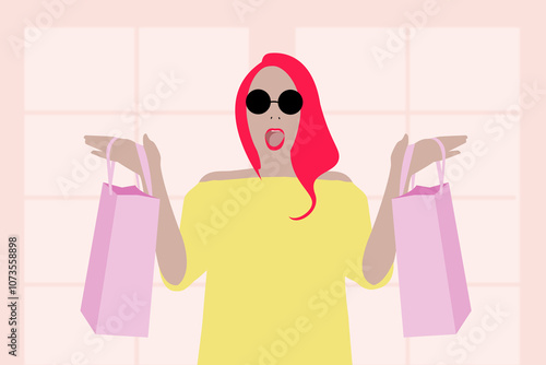 Elegant woman with two shopping bags.