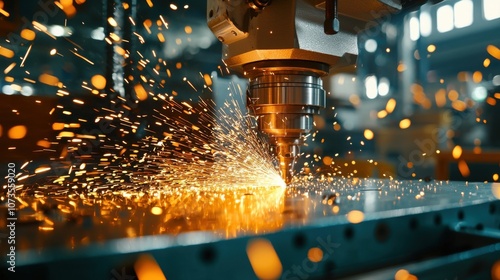 High Precision Metal Cutting on a Lathe with Alloy: Captivating Sparks from a Professional Workshop Environment with Advanced Machinery and Techniques photo