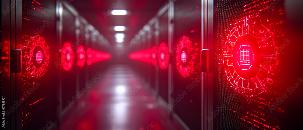 Obraz premium Futuristic Data Center with Red Lights and Technology