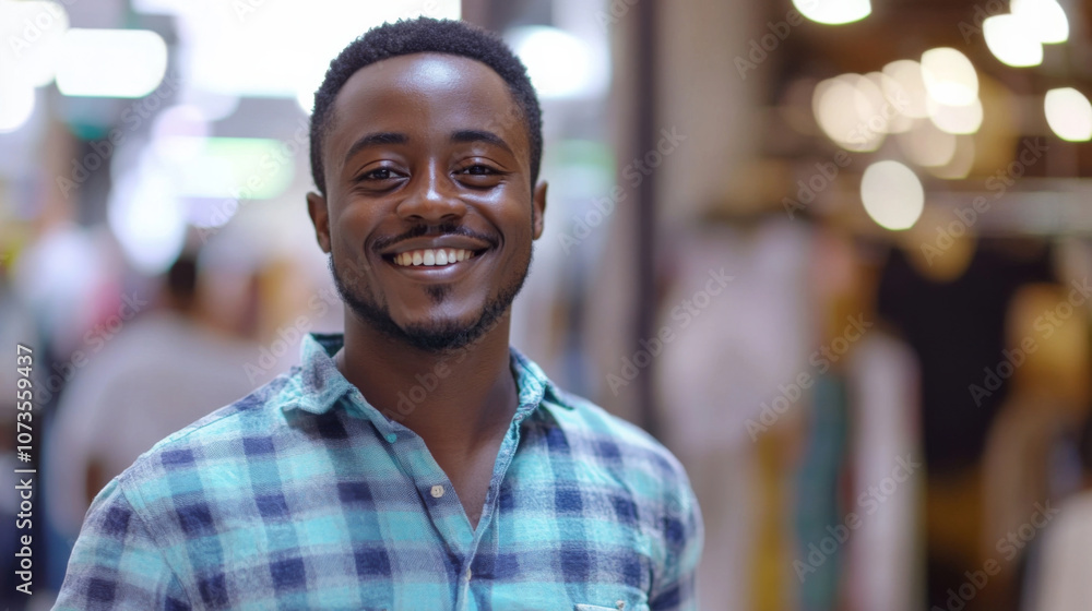 Satisfied customer exiting a store after a positive retail experience Satisfied customer exiting a store after a positive retail experience