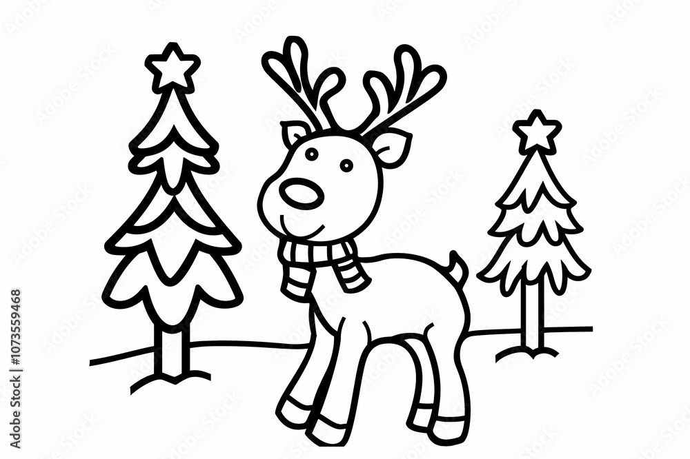 Cute reindeer and Christmas trees coloring page Cute reindeer and Christmas trees coloring page