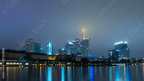 Frankfurt am Main, Germany. Cityscape image of Frankfurt am Main skyline during night