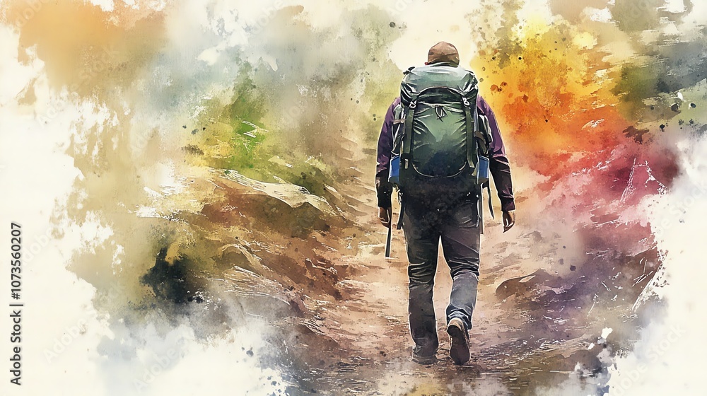 Hiker on a scenic trail, surrounded by vibrant nature, exploring the great outdoors. Hiker on a scenic trail, surrounded by vibrant nature, exploring the great outdoors.