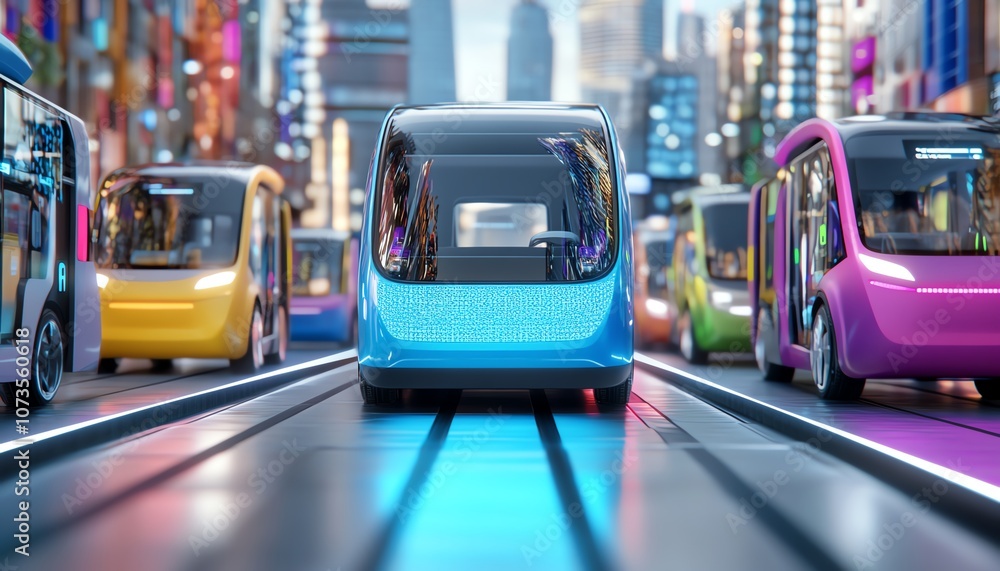 Futuristic urban transport in busy street Futuristic urban transport in busy street