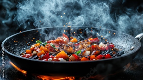 Sizzling Vegetables on a Grill Pan photo