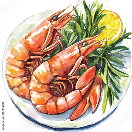 Shrimp watercolor clipart illustration