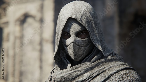 A Person in a Hooded Garment Wearing a Half Mask Symbolizing

 photo