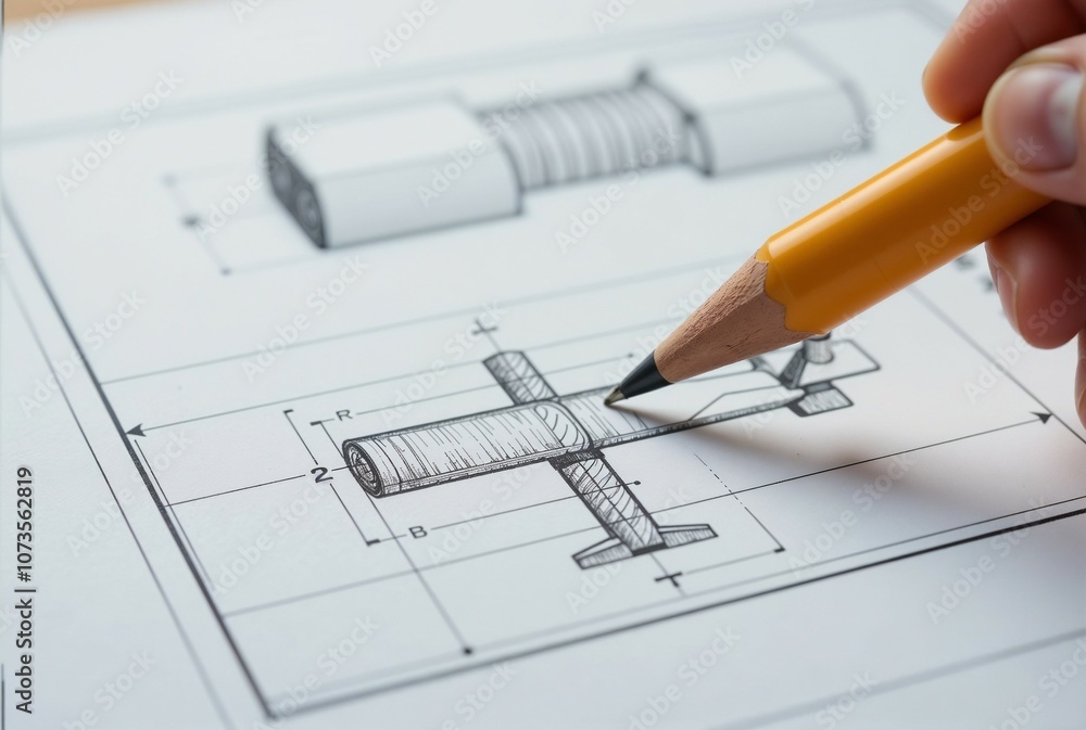 An individual is sketching an airplane using a pencil on some paper An individual is sketching an airplane using a pencil on some paper
