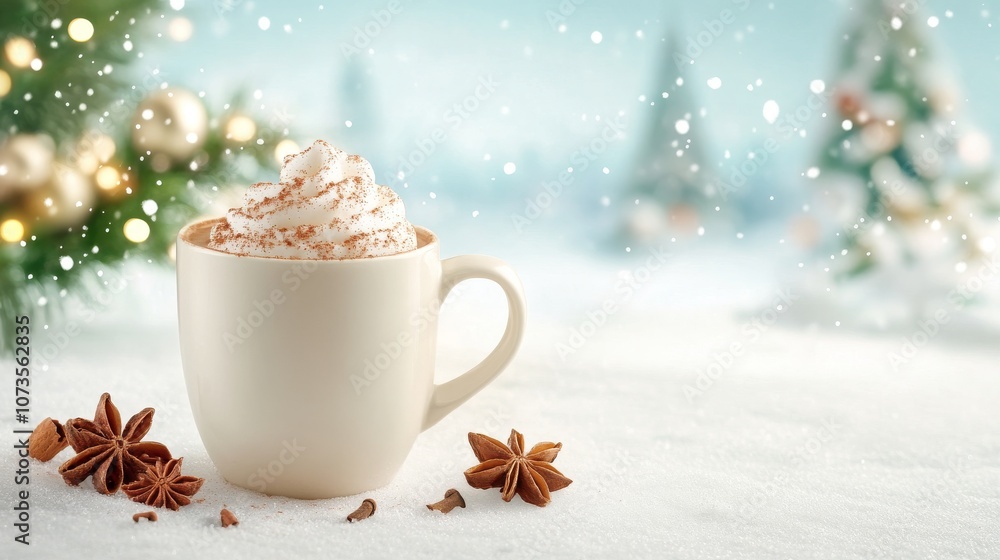 Cozy winter coffee with whipped cream and spices Cozy winter coffee with whipped cream and spices