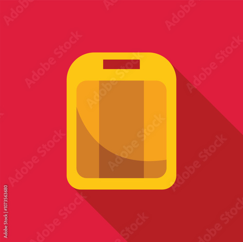 Kitchen utensil for cutting vegetables, meat and other food, chopping board flat icon with long shadow on red background