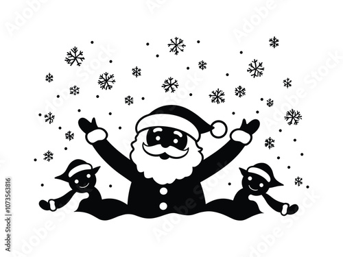 Santa Making Snow Angels Christmas Silhouette Art