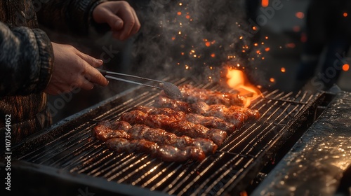 A Person is Cooking Meat on a Grill. This Image Can Be Used

 photo