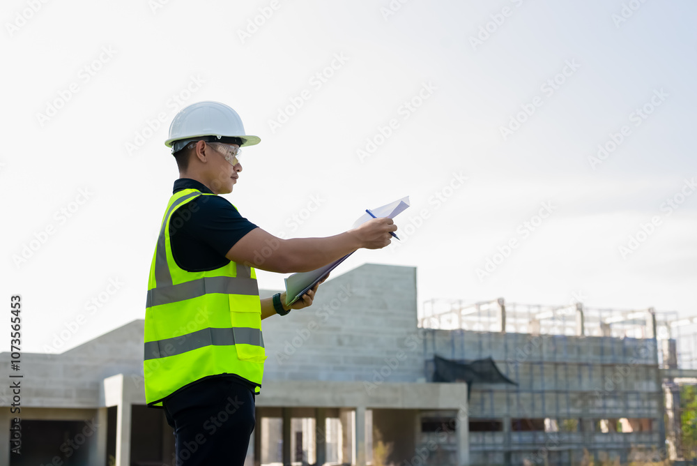 Construction engineers inspect the progress of building construction plans and inspect the structural integrity. Construction engineers inspect the progress of building construction plans and inspect the structural integrity.