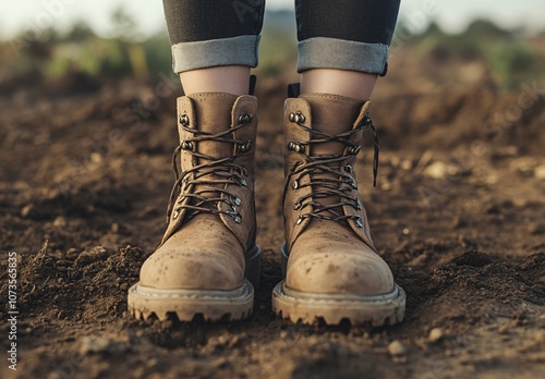 Close-up of Brown Boots in Dirt photo