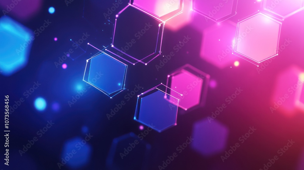 Abstract hexagonal shapes with vibrant colors and glowing effects. Abstract hexagonal shapes with vibrant colors and glowing effects.