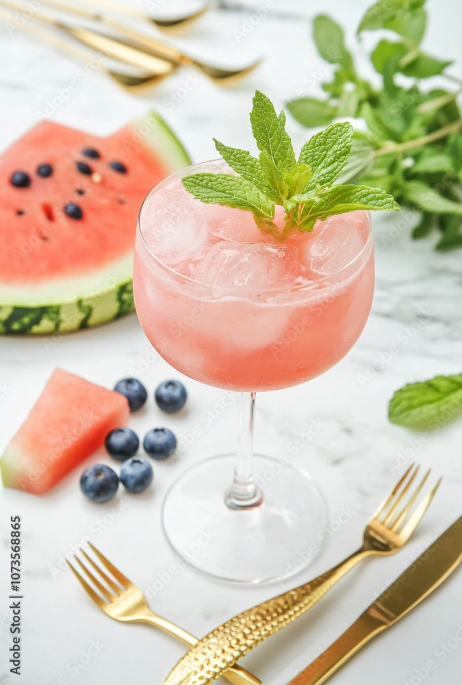 Watermelon Mint Cocktail with Blueberries Watermelon Mint Cocktail with Blueberries