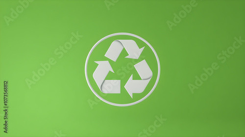 Reuse, reduce, recycle concept. Top view of recycle symbol on wooden background. 3D illustration. photo