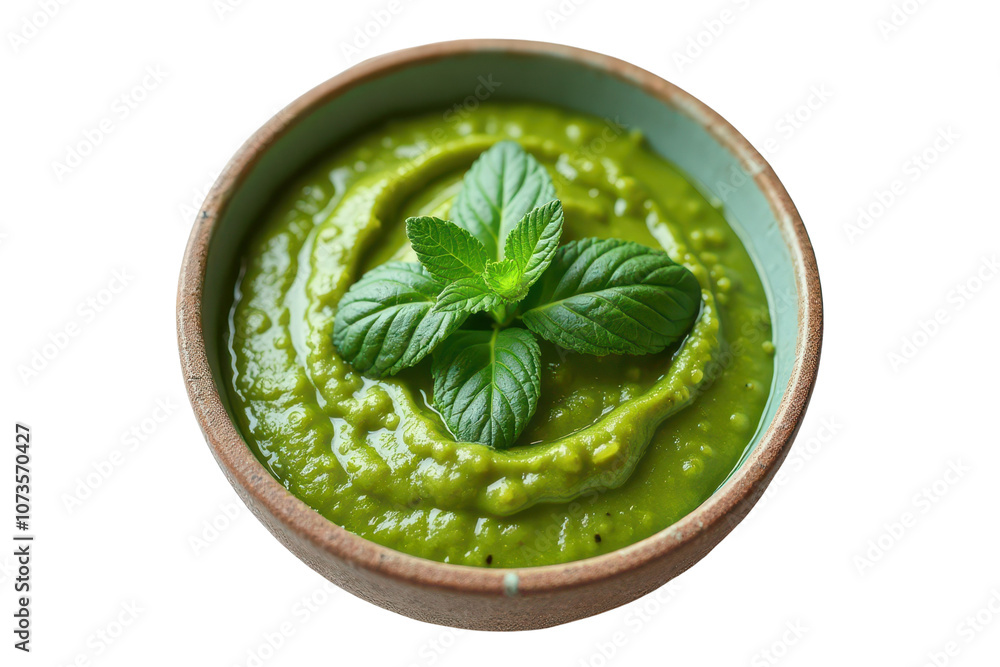 Mint chutney isolated on a transparent background. Green spicy Indian sauce. Mint chutney isolated on a transparent background. Green spicy Indian sauce.
