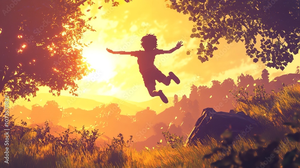 A Pixel Art Depiction of a Cheerful Male Character Jumping
A Pixel Art Depiction of a Cheerful Male Character Jumping