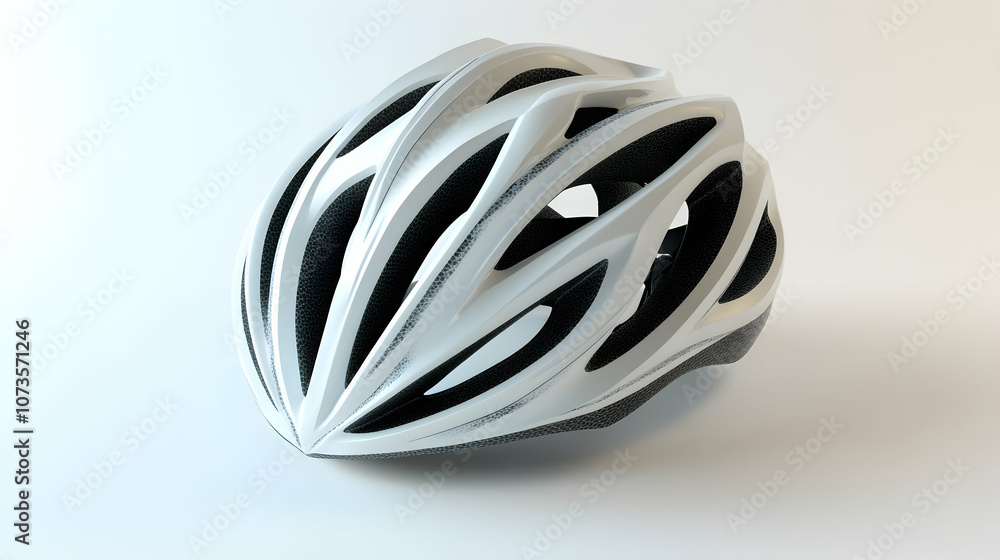 A white and black bicycle helmet isolated on a white background. A white and black bicycle helmet isolated on a white background.