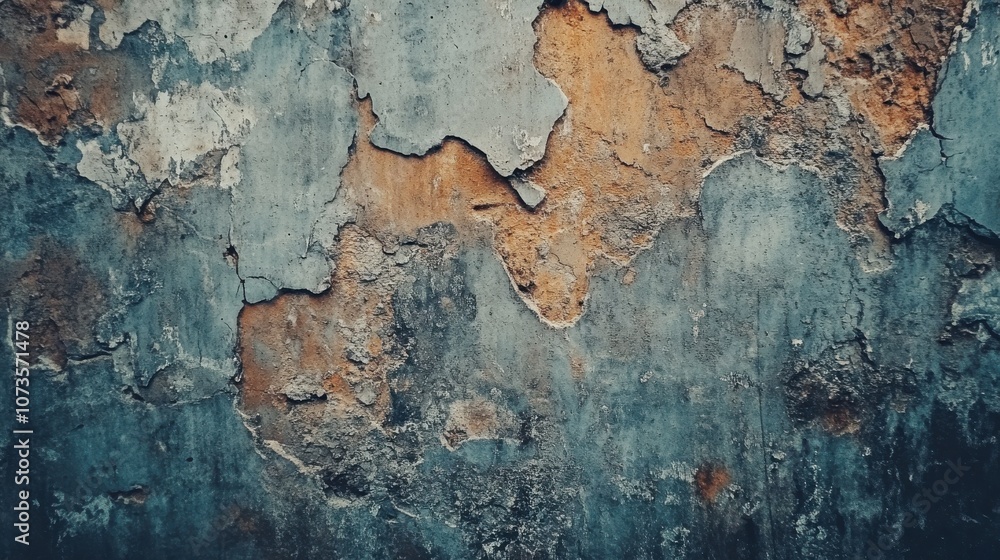 Obraz premium Dark teal and brown peeling wall texture with aged patina, representing antique decor 