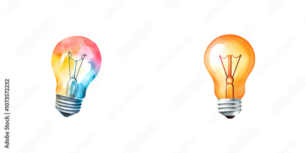 Bright and colorful light bulbs symbolize innovation and creativity, isolate white background Bright and colorful light bulbs symbolize innovation and creativity, isolate white background