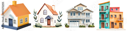 Colorful house models representing real estate investment and design, isolate white background