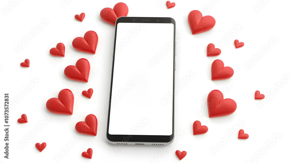Illustration smartphone with heart emoji speech bubble get message on screen. Social network and mobile device concept..