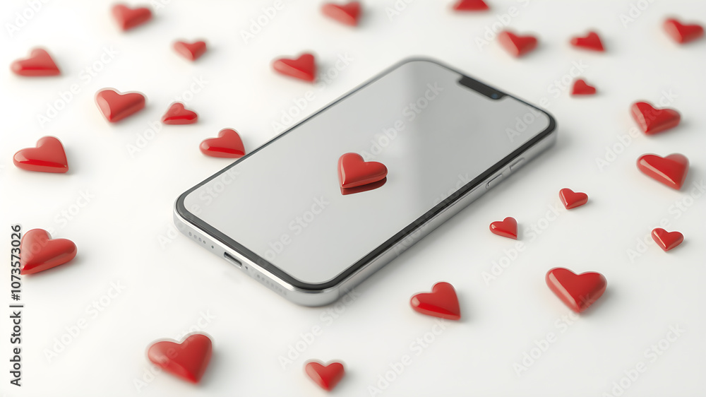 Illustration smartphone with heart emoji speech bubble get message on screen. Social network and mobile device concept.. Illustration smartphone with heart emoji speech bubble get message on screen. Social network and mobile device concept..