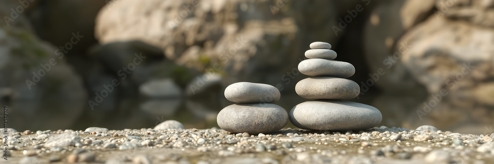 Stack of zen stones on nature background. Stack of zen stones on nature background.