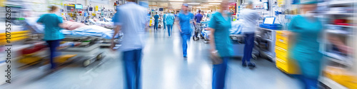 A busy ER, with medical staff rushing to and fro.