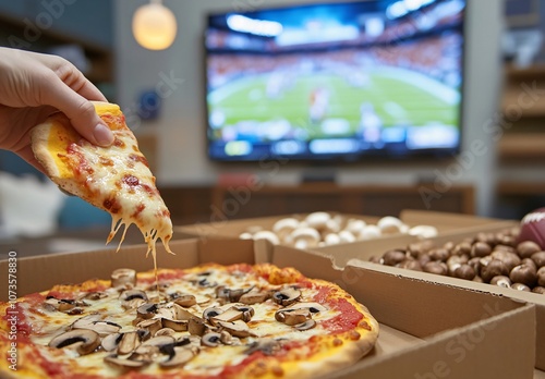 Pizza and Football Game on TV - Game Day Food