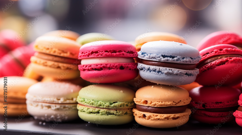 Fototapeta premium Macarons, a confectionery product. Sweetness. French dessert.