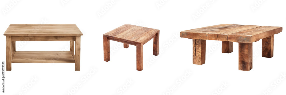 Simple Wooden Coffee Table Set With Lower Shelf in a Cozy Living Room Setting on Isolated Background Simple Wooden Coffee Table Set With Lower Shelf in a Cozy Living Room Setting on Isolated Background