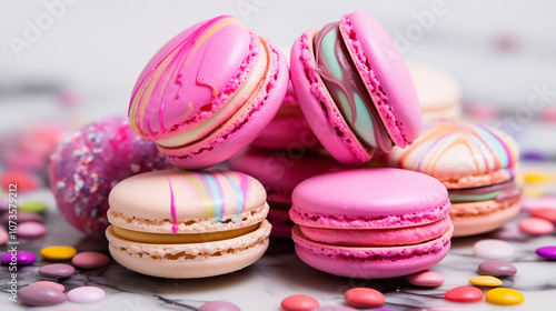 Macarons, a confectionery product. Sweetness. French dessert.