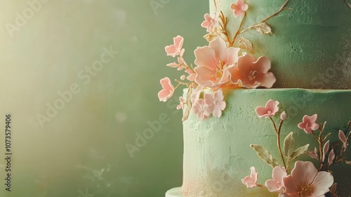 A stunning wedding cake features soft pastel colors and delicate floral accents, perfect for a refined celebration of love and commitment