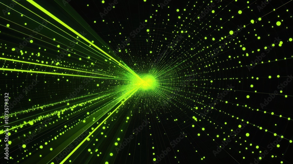 A vibrant green abstract representation of light rays and particles in motion. A vibrant green abstract representation of light rays and particles in motion.