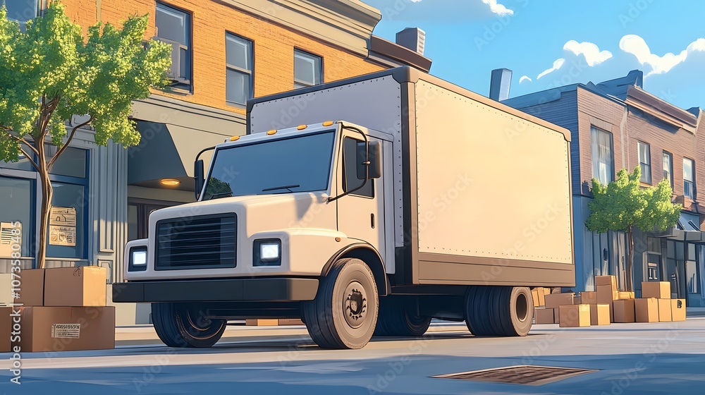 Obraz premium Illustrative Delivery Truck in Urban Environment
